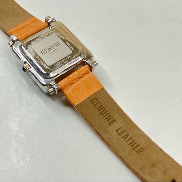 Geneva | Vintage Orange Tan Genuine Leather Rhinestone Watch - Picture 5 of 5